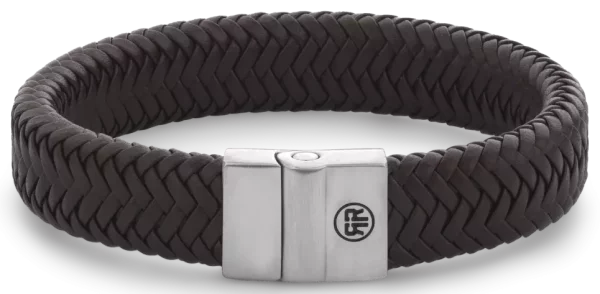 Armband aus 15mm dickem, dunkelbraunem Leder mit Edelstahlverschluss - Rebel&Rose Modell: RR-M0034-S-L