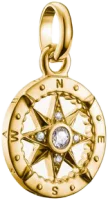 Thomas Sabo Charm-Anhänger, Kompass mit Sternen und weißem Edelstein, aus Silber, vergoldet