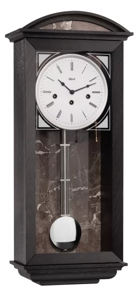 Pendeluhr aus Eichenholz in der Farbe anthrazit Rückwand und Giebel in Steindekor - Hermle Modell: 71024-740341