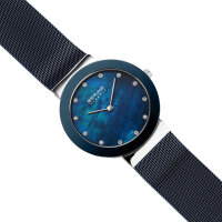 Damklocka i keramik och rostfritt stål med blått pärlemorssifferblad och Swarovski Elements, Bering Ceramic: 11435-387