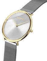 Armbandsur i rostfritt stål med ultratunt boett i tvåfärgad design, Bering modell: 15739-010