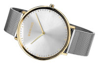 Armbandsur i rostfritt stål med ultratunt boett i tvåfärgad design, Bering modell: 15739-010