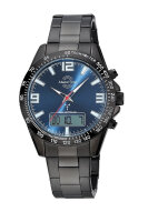 Herrenuhr Schwarz Edelstahl Funkchronograph Big Date mit blauem Zifferblatt MTGA-10952-32M