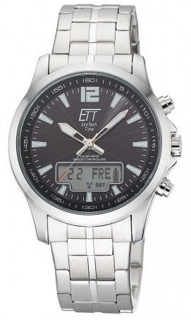 Herrenuhr, Funk-Solaruhr aus Edelstahl - Schwarzes Zifferblatt - Eco Tech Time Modell: EGA-11715-21M