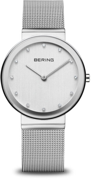 Damen Armbanduhr Bering Classic Silberfarbenes Gehäuse-, armband- und Zifferblatt, Minimalistisches Design, Milanaiseband - Bering Modell: 10135-000