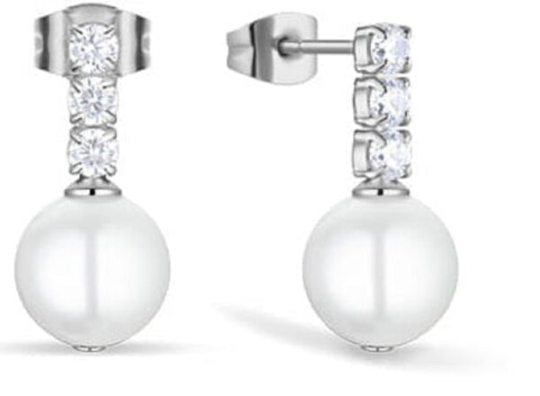 Arctic Pearls Silber Glänzende Edelstahl Ohrstecker mit Zirkonia Perlen - BERING Modell: 756-17-05