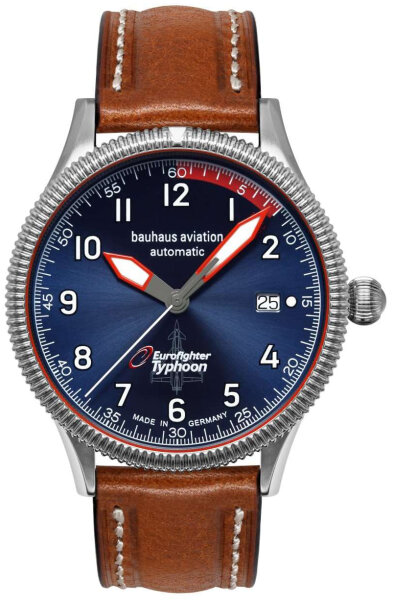 Herrenuhr Automatik, Blaues Zifferblatt, Saphirglas, Lederarmband, 10 bar - Bauhaus Modell: 2556-3