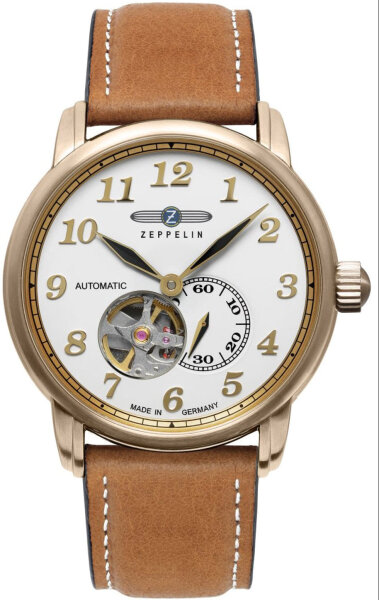 Herrenuhr, Automatik mit offenem Herz, weißes Zifferblatt - Zeppelin Modell: 7664-1