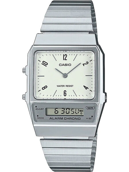 Herrenuhr, Vintage-Look aus Edelstahl - weißes Zifferblatt - Casio Modell: AQ-800E-7A2EF