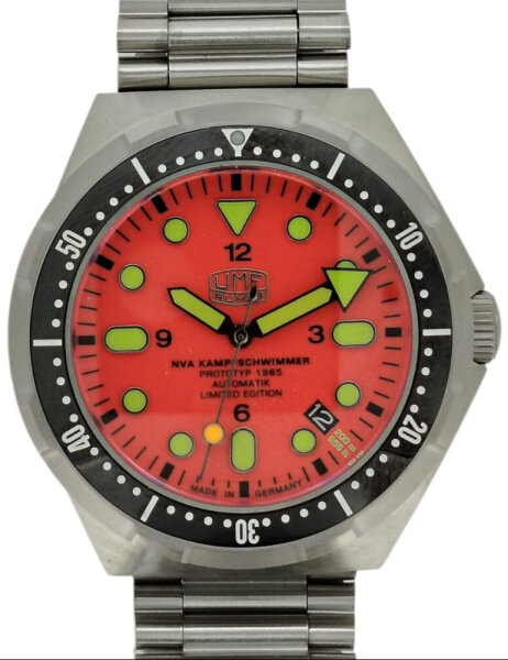 Herrenuhr, Automatik-Taucheruhr Edelstahl - Orange - UMF Ruhla Modell: 1942M-5