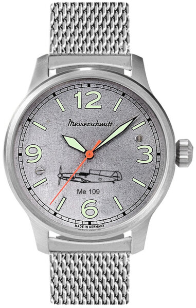 Herrenuhr, Automatik-Fliegeruhr aus Edelstahl - Aluminium Zifferblatt - Messerschmitt Modell: ME109-ALU-M