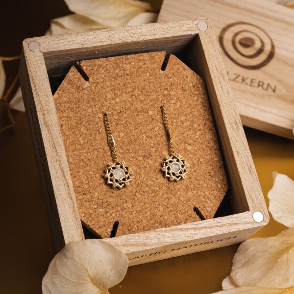 Composition Gem Ohrringe (Mondstein/Gold) - Holzkern Damen Schmuck