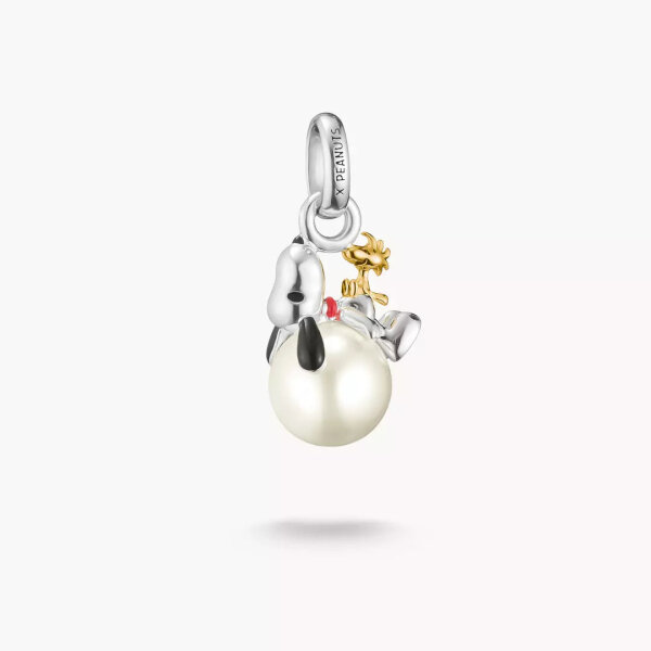 Charm-Anhänger mit Perle Snoopy Woodstock PEANUTS Connect 18k Vergoldung