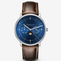 Herrenuhr mit blauem Zifferblatt und Lederarmband - Sternglas Modell: S01-NM06-BR03